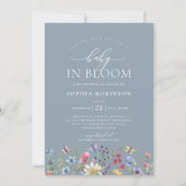 Baby in Bloom Boho Wildflower Blauw Baby shower Kaart (Voorkant)