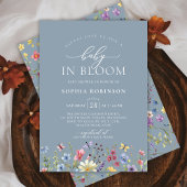 Baby in Bloom Boho Wildflower Blauw Baby shower Kaart