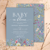 Baby in Bloom Boho Wildflower Blauw Baby shower Kaart