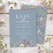Baby in Bloom Boho Wildflower Blauw Baby shower Kaart
