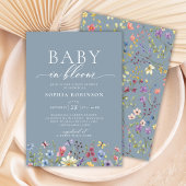 Baby in Bloom Boho Wildflower Blauw Baby shower Kaart