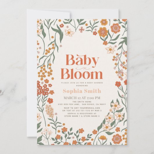 Baby in Bloom Boho Wildflower Meisje Baby shower Kaart (Voorkant)
