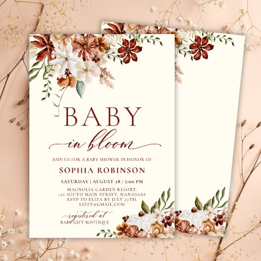 Baby in Bloom Boho Wildflower Rustiek Baby shower Kaart