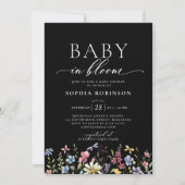 Baby in Bloom Boho Wildflower Zwart Baby shower Kaart (Voorkant)