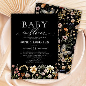 Baby in Bloom Boho Wildflower Zwart Baby shower Kaart