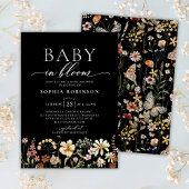 Baby in Bloom Boho Wildflower Zwart Baby shower Kaart
