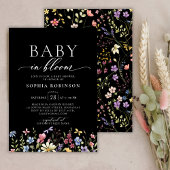 Baby in Bloom Boho Wildflower Zwart Baby shower Kaart