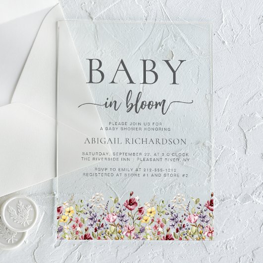 Baby in Bloom Boho Wildflowers Baby shower Acryl Uitnodigingen