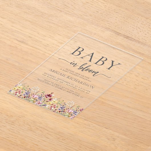 Baby in Bloom Boho Wildflowers Baby shower Acryl Uitnodigingen (Laagn)