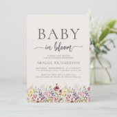 Baby in Bloom Boho Wildflowers Beige Baby shower Kaart (Staand voorkant)