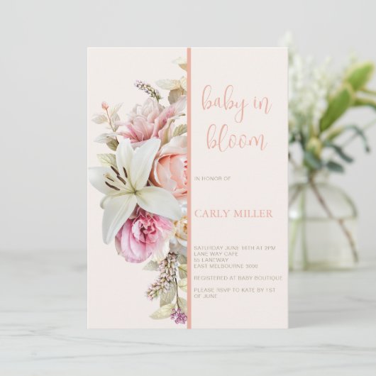Baby In Bloom Bold Floral Baby shower Uitnodiging (Staand voorkant)