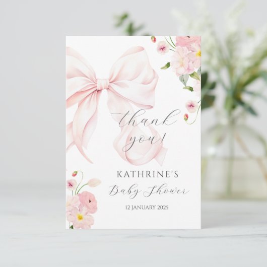 Baby in bloom boog roze dank u kaart (Staand voorkant)