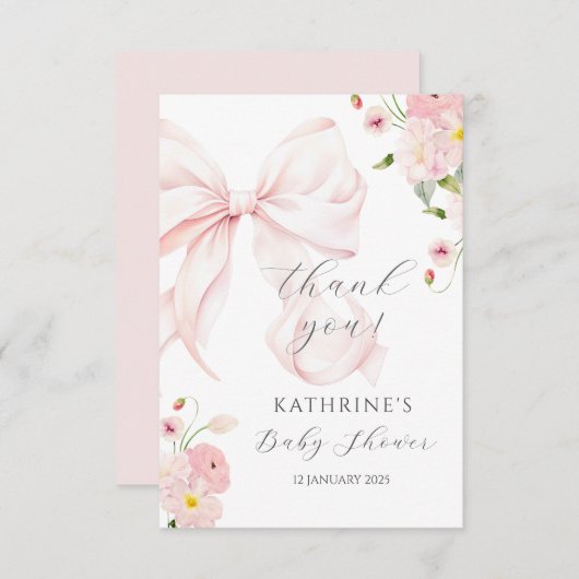 Baby in bloom boog roze dank u kaart (Voorkant / Achterkant)