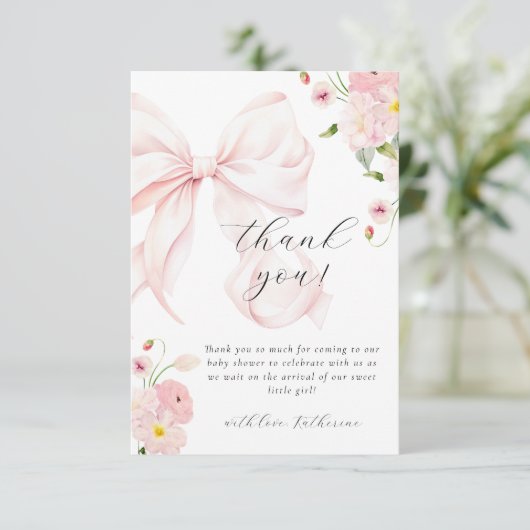 Baby in bloom boog roze dank u kaart (Staand voorkant)