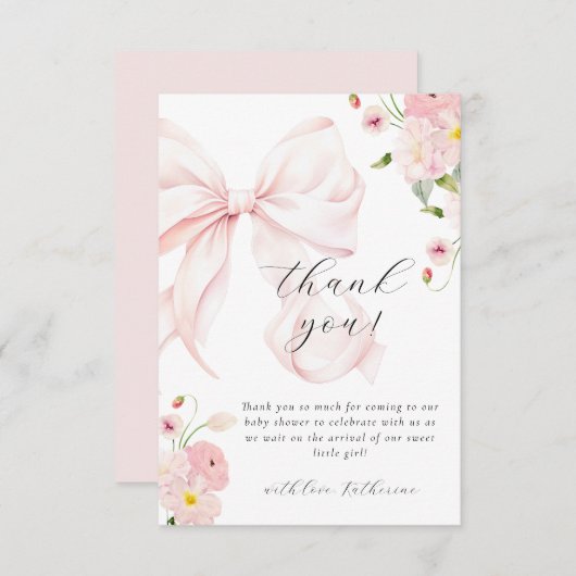 Baby in bloom boog roze dank u kaart (Voorkant / Achterkant)