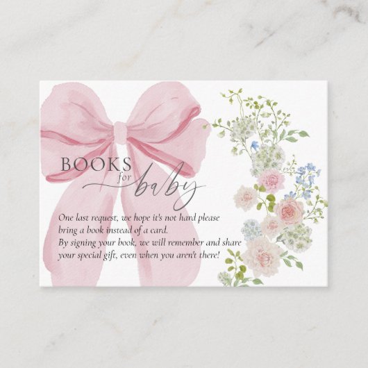 Baby in Bloom Book Request Pink Bow Baby shower Informatiekaartje (Voorkant)