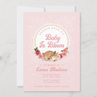 Baby in Bloom Bos Herten Roze Uitnodiging voor Bab