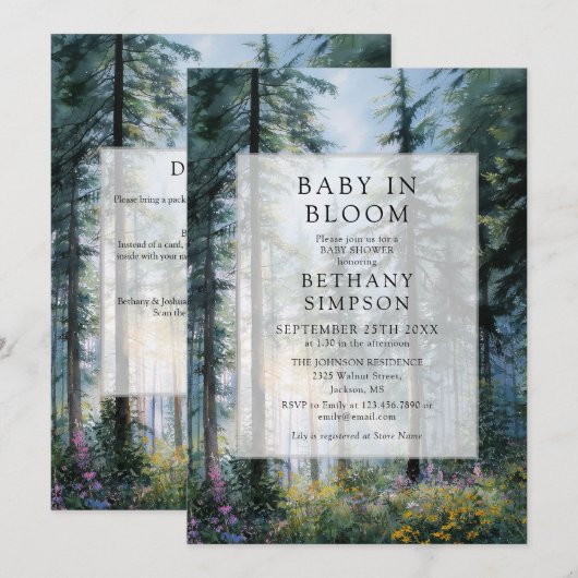 Baby in Bloom Bos QR Code Baby Borrel Kaart (Voorkant / Achterkant)