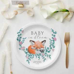 Baby in Bloom Bosvos Vos Groene Baby Shower Papieren Bordje