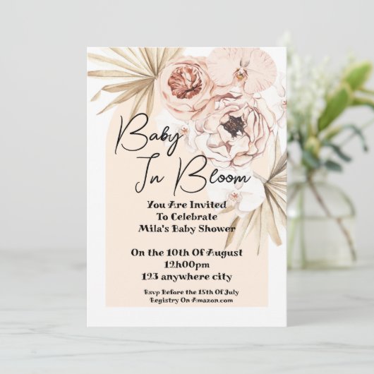 Baby In Bloom Botanische bloemenbloemenkaart baby Save The Date (Staand voorkant)