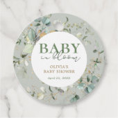 Baby in Bloom Botanische Eucalyptus Baby shower Bedankjes Labels (Voorkant)
