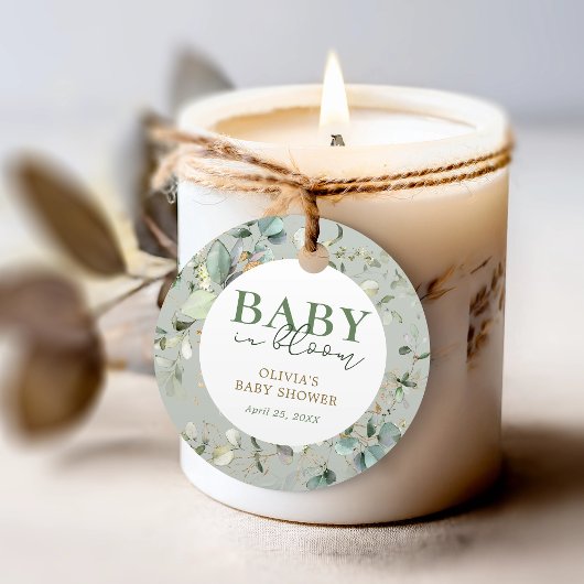 Baby in Bloom Botanische Eucalyptus Baby shower Bedankjes Labels