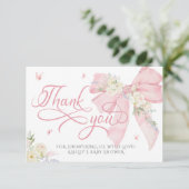 Baby in Bloom Bow Baby shower bedankkaart Kaart (Staand voorkant)
