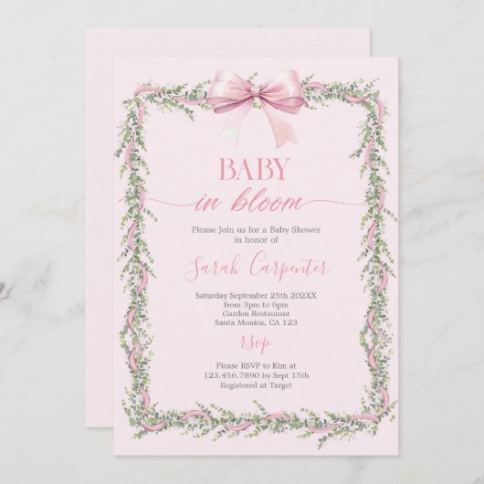 Baby in Bloom Bow Baby shower Girl Kaart (Voorkant / Achterkant)