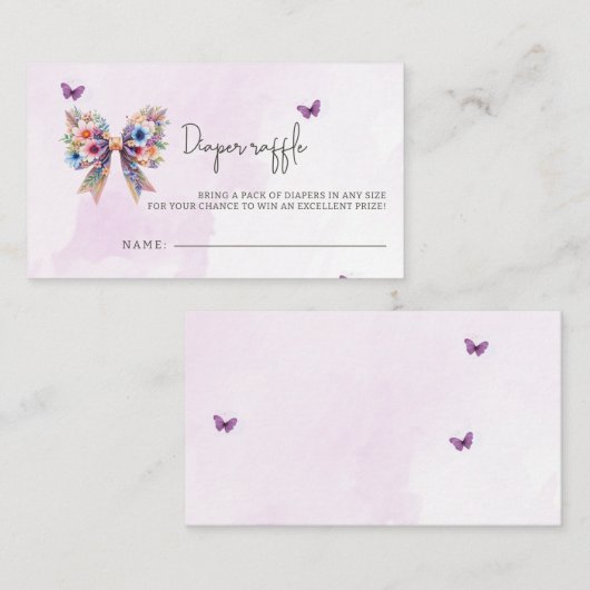 Baby in Bloom Bow Baby shower Luier Raffle Informatiekaartje (Voorkant / Achterkant)