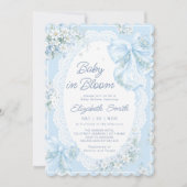 Baby in Bloom Bow Blue Floral Boy Baby Shower Kaart (Voorkant)