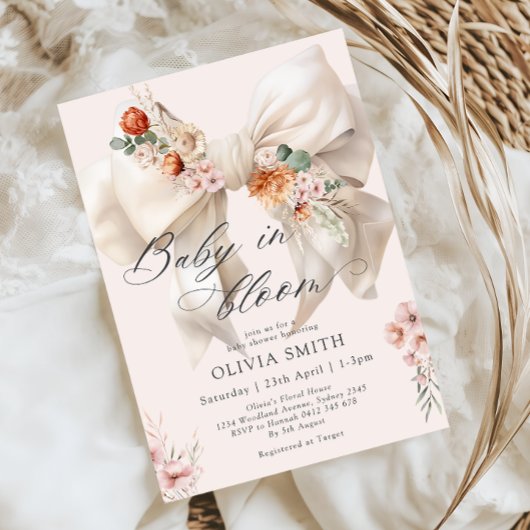 Baby in Bloom Bow Floral Baby shower Kaart