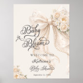 Baby in Bloom Bow Floral Baby Shower Welcome Poster (Voorkant)