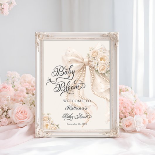 Baby in Bloom Bow Floral Baby Shower Welcome Poster