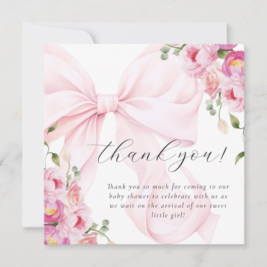 Baby In Bloom Bow Pink Bedankkaart (Voorkant)