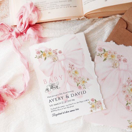Baby in Bloom Bow Spring Garden Girl Baby shower Kaart