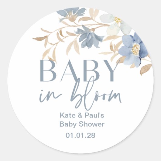 Baby in Bloom boy baby shower gunst stickers (Voorkant)