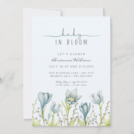 Baby in Bloom boy baby shower Invitation Kaart (Voorkant)