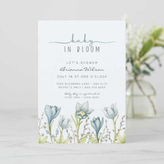 Baby in Bloom boy baby shower Invitation Kaart (Staand voorkant)