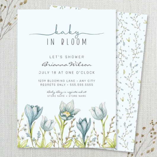 Baby in Bloom boy baby shower Invitation Kaart