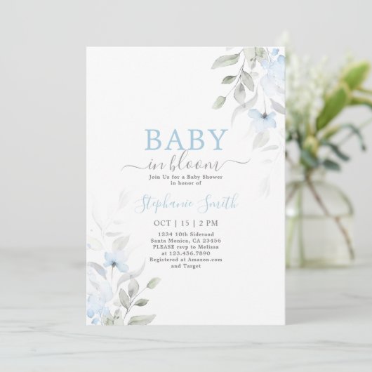 Baby in Bloom Boy Baby shower Uitnodiging (Staand voorkant)