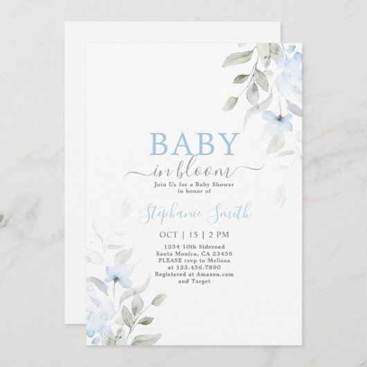 Baby in Bloom Boy Baby shower Uitnodiging (Voorkant / Achterkant)