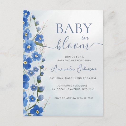 Baby in Bloom Boy Blue Bloemendouche Briefkaart (Voorkant)