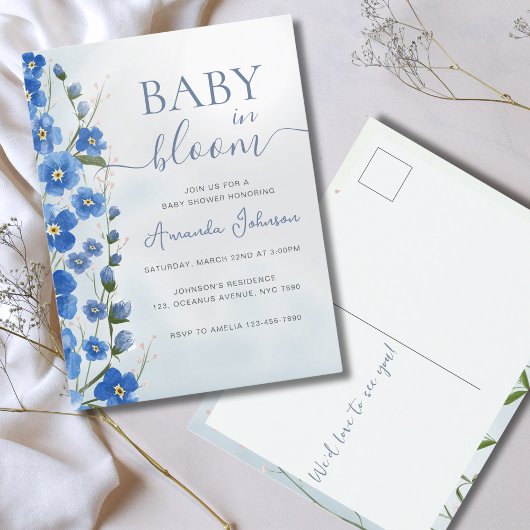 Baby in Bloom Boy Blue Bloemendouche Briefkaart