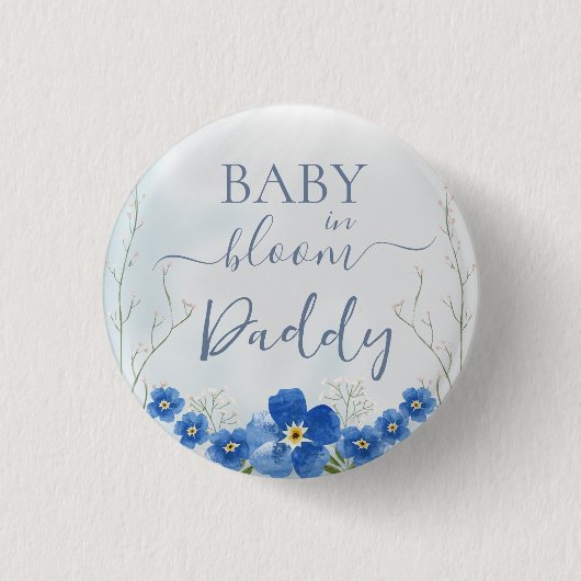 Baby in Bloom Boy Blue Bloemendouche Papa Ronde Button 3,2 Cm (Voorkant)