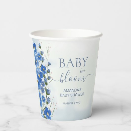 Baby in Bloom Boy Blue Bloemendouche Papieren Bekers (Achterkant)