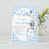 Baby in Bloom Boy Gingham Floral Baby shower Blauw Kaart (Staand voorkant)
