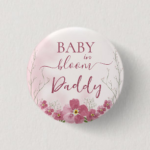 Baby in Bloom Boy Pink Bloemendouche Daddy Ronde Button 3,2 Cm