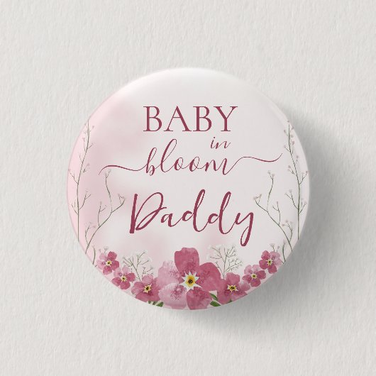 Baby in Bloom Boy Pink Bloemendouche Daddy Ronde Button 3,2 Cm (Voorkant)