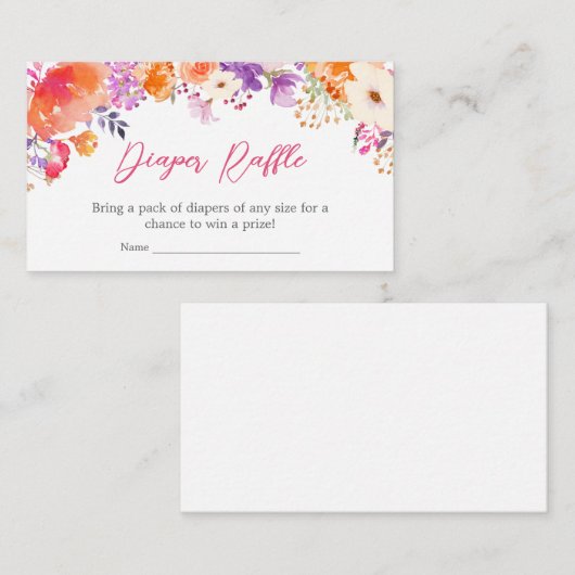 Baby in Bloom Bright Bloemen Luier Raffle Informatiekaartje (Voorkant / Achterkant)