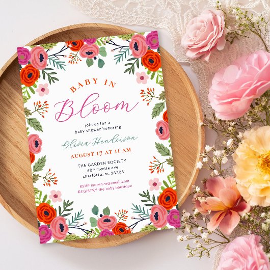 Baby in Bloom Bright Floral Baby shower Invitation Kaart